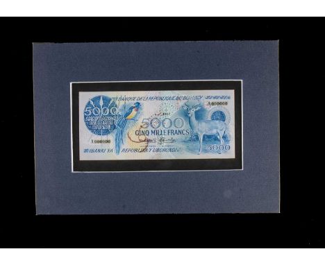 Republic Bank of Burundi, a stunning original, hand drawn design essay for the face of a 5000 Franc note,  the art work done 