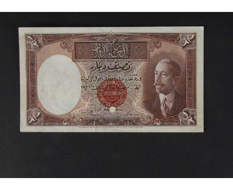 Specimen Bank Note:  Government of Iraq specimen Half Dinar, circa 1931, slightly unusual as Cancellation hole only goes half