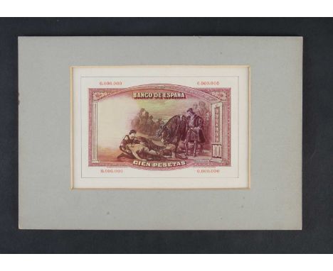 Bank of Spain, an important, original hand drawn design essay for the reverse of the 100 Pesetas circulation note issued in 1