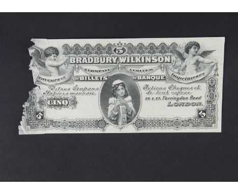 A Bradbury Wilkinson & Co Ltd advertizing banknote, circa 1880's - 1890's, single sided on paper, this face design measures 9