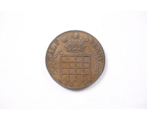 A LATE 18TH CENTURY MIDDLESEX HALF PENNY TOKEN depicting a portrait bust of the Princess of Wales to one side and the crowned