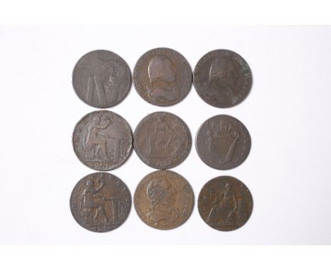 A GROUP OF NINE LATE 18TH CENTURY WARWICKSHIRE HALF PENNY TOKENS to include one Mule and others relating to Wilkinson etc (9)