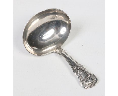 A George IV silver caddy spoon assayed Birmingham 1821, 16.51 grams.