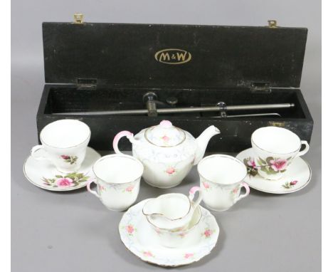 A cased Moore & Wright engineers scribing block manufactured in Sheffield along with a Hughes Fenton china part tea service, 