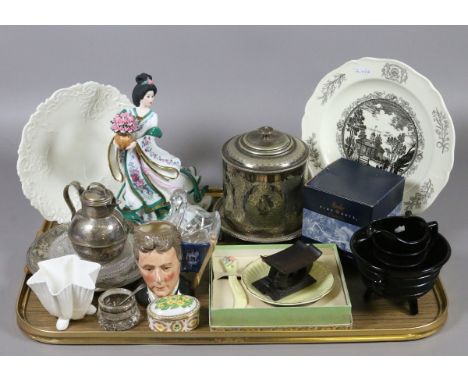 A tray of assorted ceramics and glass to include Royal Worcester, Royal Crown Derby, Royal Doulton, silver plate, etc.