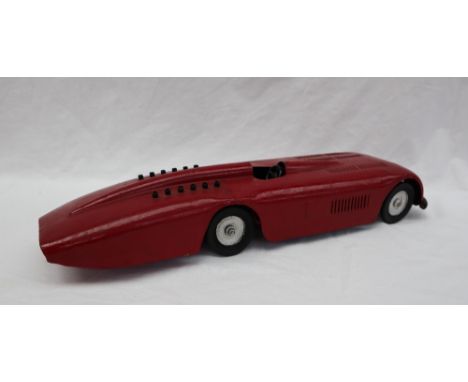A Sunbeam 1000 land speed tin plate model car, with Dunlop Cord Racing wheels, repainted, 48cm long