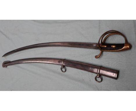 A copy of a French Napoleonic saber, "Sabre Cavalerie Légère M AN XI", the top of the 85.5cm curved fullered blade engraved "
