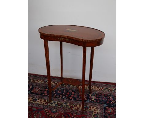 An Edwardian satinwood occasional table of kidney shape, having painted decoration of musical trophy, husk chains and flowers