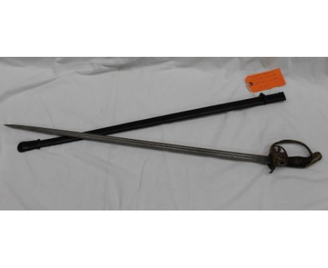 An Imperial German Prussian Infantry officers sword, 1889 pattern, with a straight multi fullered blade in a black steel scab