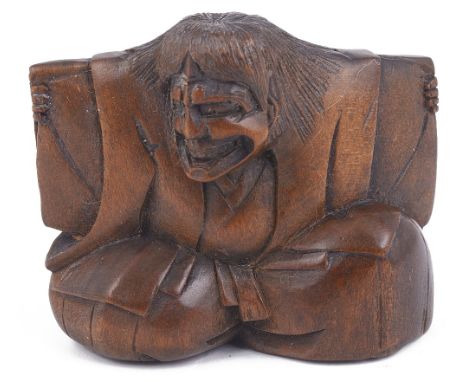 WOOD NETSUKE OF AN ACTOR AS SHOJO, CIRCA 1870 unsigned 3.5cm high Provenance: The Netsuke Collection of Charles Ephrussi (184