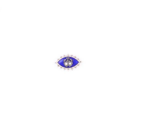 CULTURED PEARL, ENAMEL AND DIAMOND BROOCH, EARLY 19TH CENTURY the lozenge shaped blue guilloché enamel plaque bordered by whi