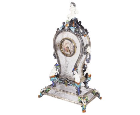AN AUSTRO-HUNGARIAN SILVER-GILT, ENAMEL AND ROCK CRYSTAL TIMEPIECE, HERMANN RATZERSDORFER, VIENNA, CIRCA 1880 balloon shape o