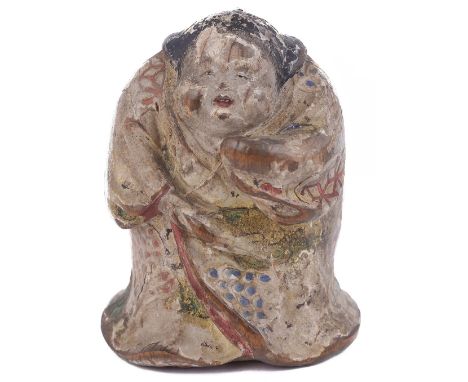 SAISHIKI (LACQUERED WOOD) NETSUKE OF OKAME, CIRCA 1870 signed: Shuzan 4.5cm high Provenance: The Netsuke Collection of Charle