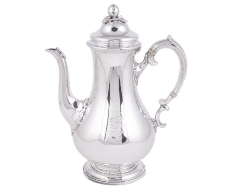 ˜ROYAL: A VICTORIAN SILVER COFFEE POT, EDWARD BARNARD &amp; SONS, LONDON, 1864 baluster, engraved to one side with the royal 