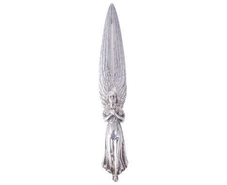 A SILVER WINGED ANGEL PAPER KNIFE, AFTER DESIGNS BY MICHELANGELO CAETANI (1804-1882) FOR CASTELLANI, PROBABLY ROME MID 19TH C