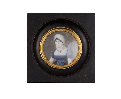 ˜A PORTRAIT MINIATURE OF A LADY, BY MARIE-HONORE RENAUD (BEFORE 1797- AFTER 1857), 1812 with a large white feather to her hea