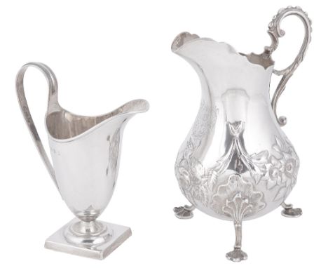A WILLIAM IV SILVER CREAM JUG, CHARLES FOX, LONDON, 1830 in George II style, the baluster body embossed with festoons of flow