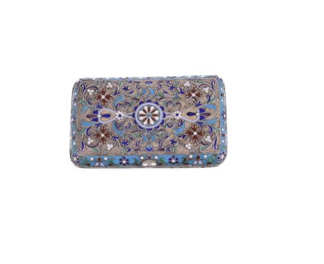 A RUSSIAN SILVER-GILT AND CLOISONNE ENAMEL CIGARETTE CASE, MAKER'S MARK P.R. (IN CYRILLIC), MOSCOW, LATE 19TH CENTURY oblong,