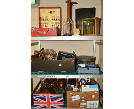 THREE BOXES AND LOOSE SUNDRY ITEMS, to include metalwares, Sirram picnic box, lights etc