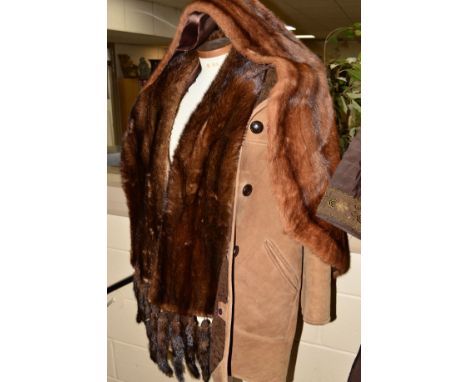 TWO MINK FUR STOLES, one with detachable tails, the other with tails sewn on, together with a sheepskin coat (3)