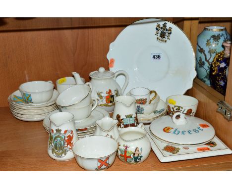 W.H.GOSS CRESTED WARES, to include teapot, cups, saucers, 'Cheese' lid, teapot stand, cake plate etc (some hairlines) (over 3