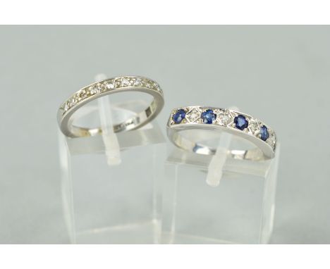 TWO GEM SET RINGS, the first a half eternity ring pave set with nine single cut diamonds, estimated total diamond weight 0.10