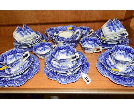 THE FOLEY CHINA (WILEMAN 1890-1910) TEASET, blue 'Trio Fern' pattern No4977 on white ground, Rd No213327, Rd 212502 and some 