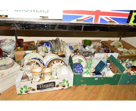 NINE BOXES AND LOOSE ASSORTED CERAMICS AND GLASS etc, to include Royal Worcester, Royal Copenhagen, Poole, Royal Doulton