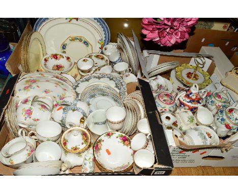 THREE BOXES OF TEAWARES to include Royal Albert 'Old Country Roses', Phoenix, New Chelsea, Royal Worcester etc