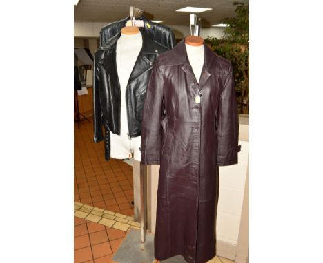 A GENT'S SHORT LEATHER JACKET, size 40, a ladies leather jacket, size 12 and another ladies leather long coat, size L (3)