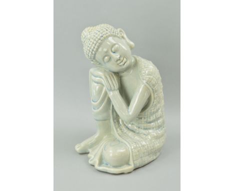 A LARGE CERAMIC ORIENTAL SEATED FIGURE, approximate height 35cm
