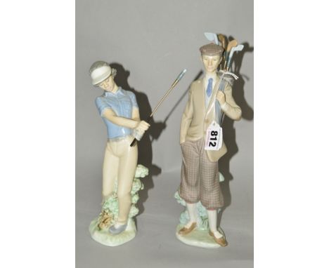 A LLADRO FIGURE, 'Waiting to Tee Off' No 5301 and a Nao figure of a female golfer (golf club broken) (2)