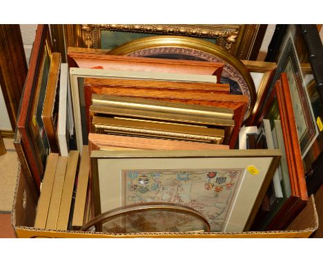 A QUANTITY OF PICTURES AND PRINTS etc to include a Thomas Moule street plan of Oxford, an Indian silk painting of hunters on 