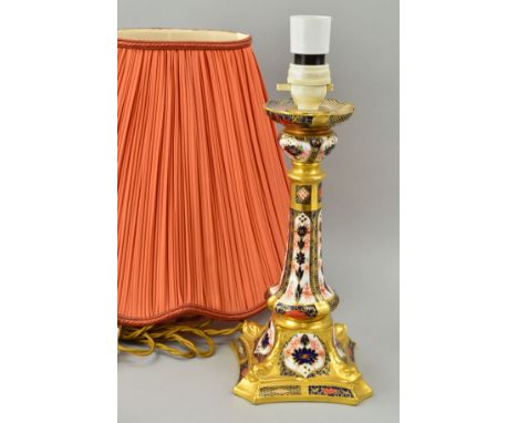 A ROYAL CROWN DERBY IMARI CANDLESTICK/TABLE LAMP, '1128' pattern, solid gold banded, height 27cm (not including fitting)  (wi