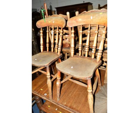 A SET OF FOUR OAK RUSH SEATED LADDER BACK CHAIRS, two spindle back chairs and an oak occasional table (7)