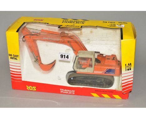 A BOXED ROS TRAVAUX PUBLICS DIECAST FIAT-HITACHI FH 200.3 EXCAVATOR, No.00020 9, 1/32 scale, appears complete and in very lig