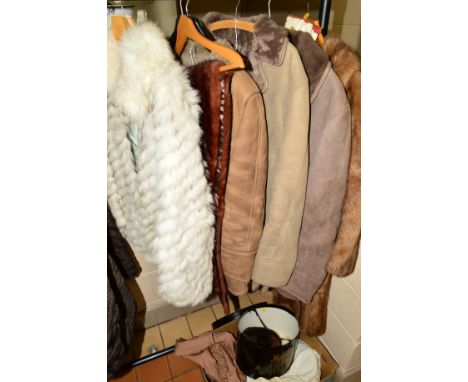 A 'SAGA FOX' PIECED SILVERFOX FUR JACKET, size 14, a squirrel fur stole, a long mink fur coat, three sheepskin coats, a mink 