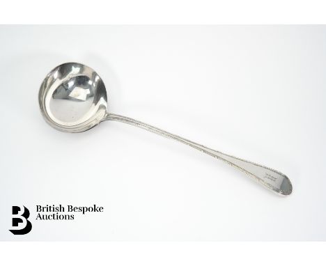 Late Victorian silver ladle, Sheffield hallmark dated 1896, mm Thomas Bradberry &amp; Sons, approx 35 cms in length, 300 gms.