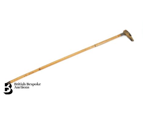 A Victorian horn and bamboo walking stick, the horn handle depicting a carved greyhound head with silver collar, Chester hall