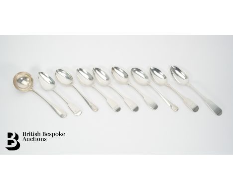 Two Victorian silver dessert spoons, dated 1838, mm HI; two silver dessert spoons, dated 1969, mm CB &amp; S; Scottish silver