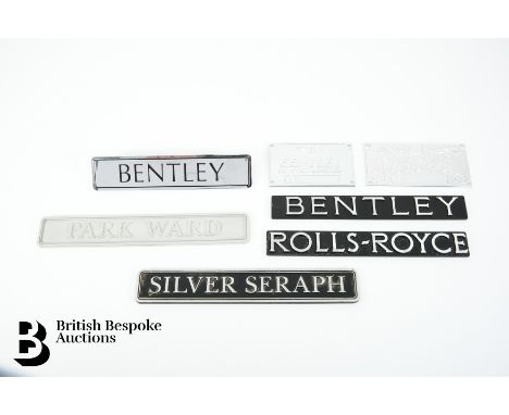 A circa 1990's small collection of Rolls Royce and Bentley motoring logo badges including engine and chassis plates. (7)  Pro