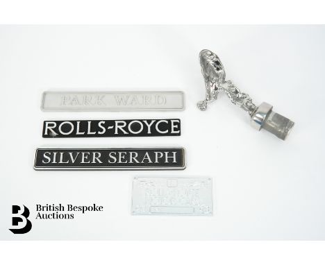 A small collection of Rolls Royce automobilia, to include a 'Spirit of Ecstasy' approx 15.5 cms h, Rolls Royce chassis plate 