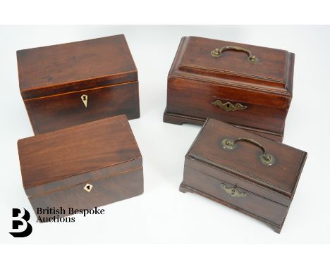A Victorian stationery box, with a fitted interior, approx 22 x 12 x 14 cms; a Georgian mahogany tea caddy with key approx 17