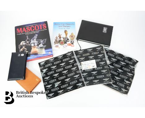 Collection of Rolls Royce and Bentley memorabilia, including cloth patch overall badges, showroom note pad, pocket diary, two
