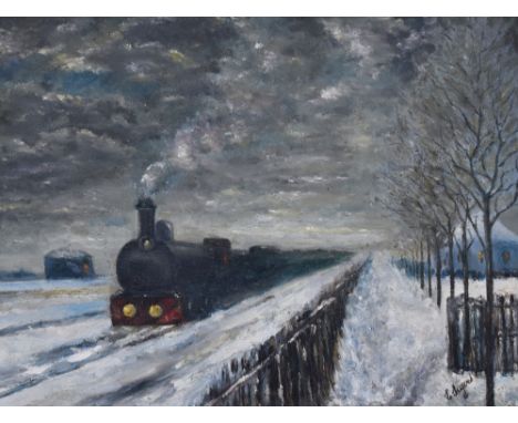 Follower of Claude Monet (1840-1926), oil on canvas, Train in The Snow, signed indistinctly to the lower right, framed, measu