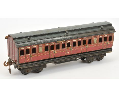Marklin or Similar O Gauge Clerestory roof coach - Midland Railway '2875'. Roof has some abrasion to basecoat and some minor 