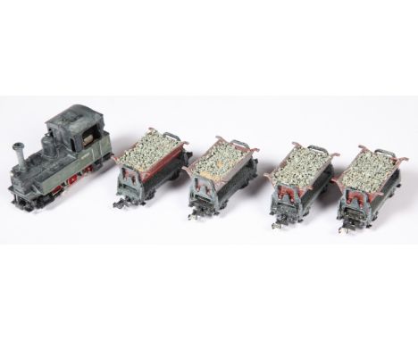 Roco OO9/Hoe Locomotive and Tipper hopper wagons - Weathered, Appear Good to Good Plus.