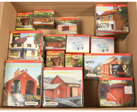 Hornby (China) group of Skaledale Buildings to include R8581 Double Road Engine Shed and others (see photo). Conditions are G