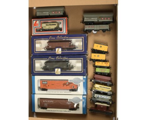 Lima OO and others - UK Outline Wagons and Bachmann HO US outline boxcars, to include NCB and Ballast Hoppers. Conditions: Mo