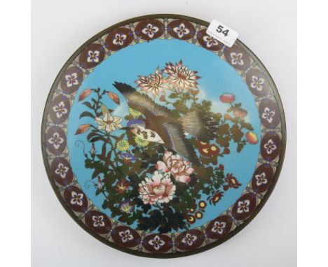 A Chinese cloisonné enamel decorated ornamental plate, Dia. 31cm.